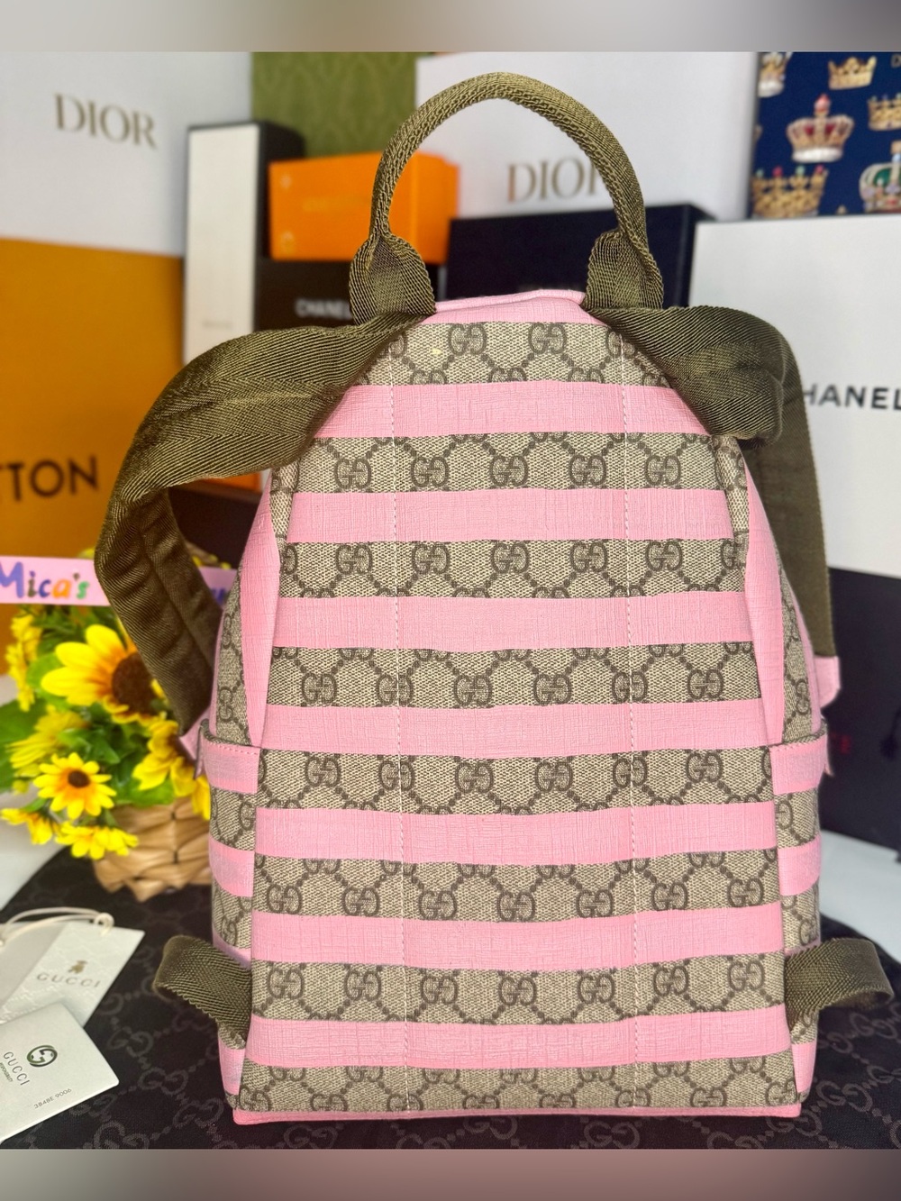 GUCCI w/COA Euc Kids Striped GG Supreme Canvas Backpack - Picture 15 of 17